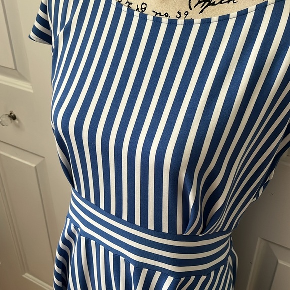 Kate Spade ♠️ Basket Stripe blue white Ponte Fiorella Dress Sz large XL - Picture 7 of 9